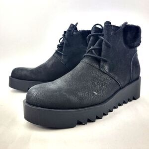 Eileen Fisher Kenille Genuine Shearling Trim Wedge Bootie Black Size 8